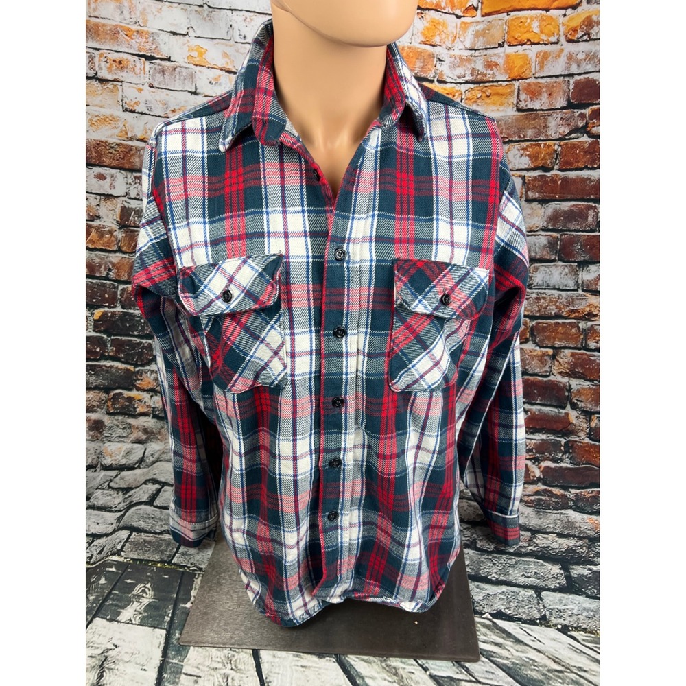 Vintage WearGuard Mens Plaid Flannel Shirt Button Up Red‎ Blue White